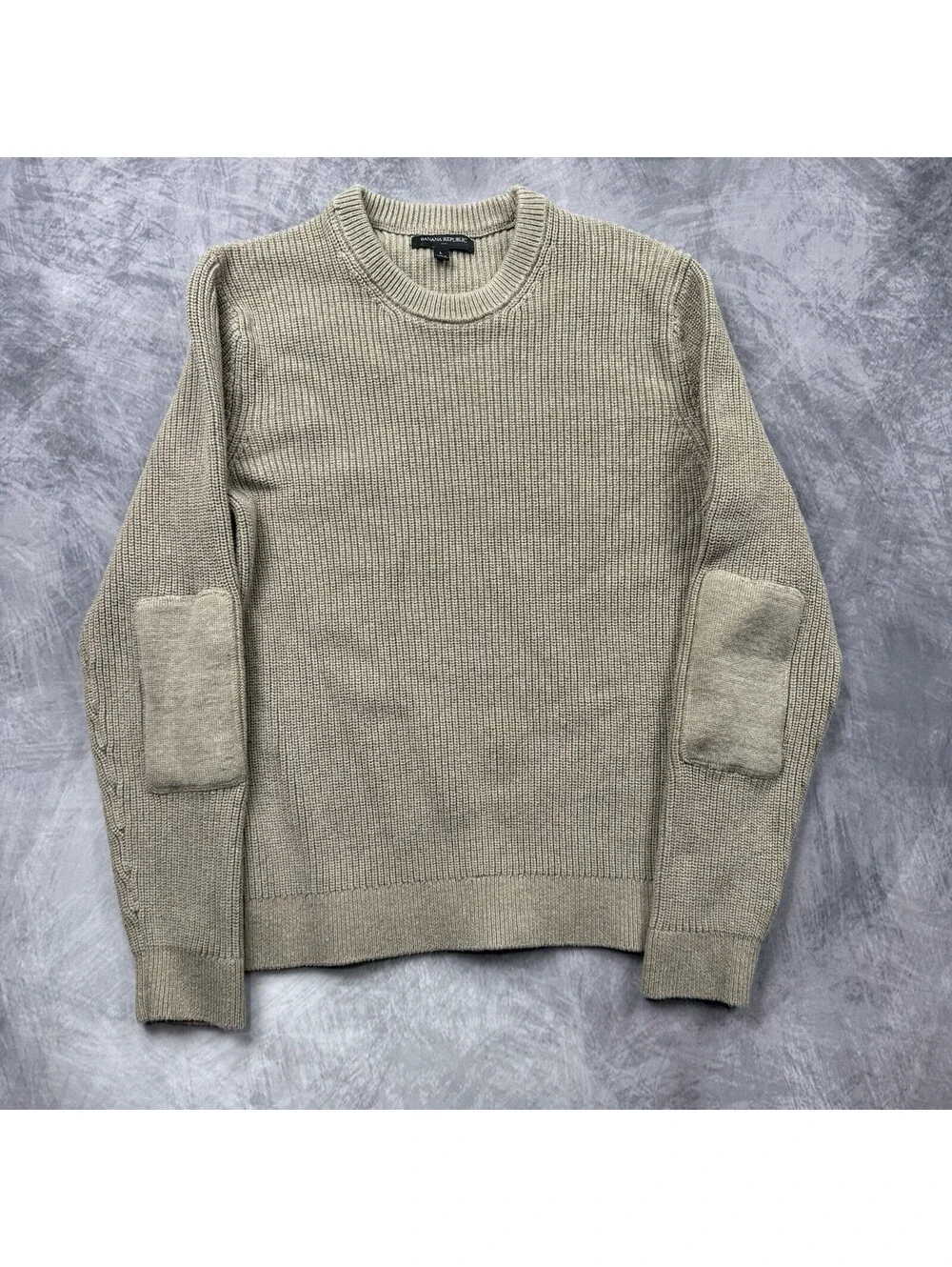 Vintage Banana Republic Safari Sweater Mens L Brown Knit Elbow Patch Cotton